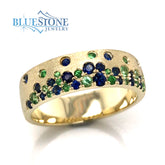 14 Karat Yellow Gold Sapphire and Tsavorite Garnet Ring- 5.75mm Wide